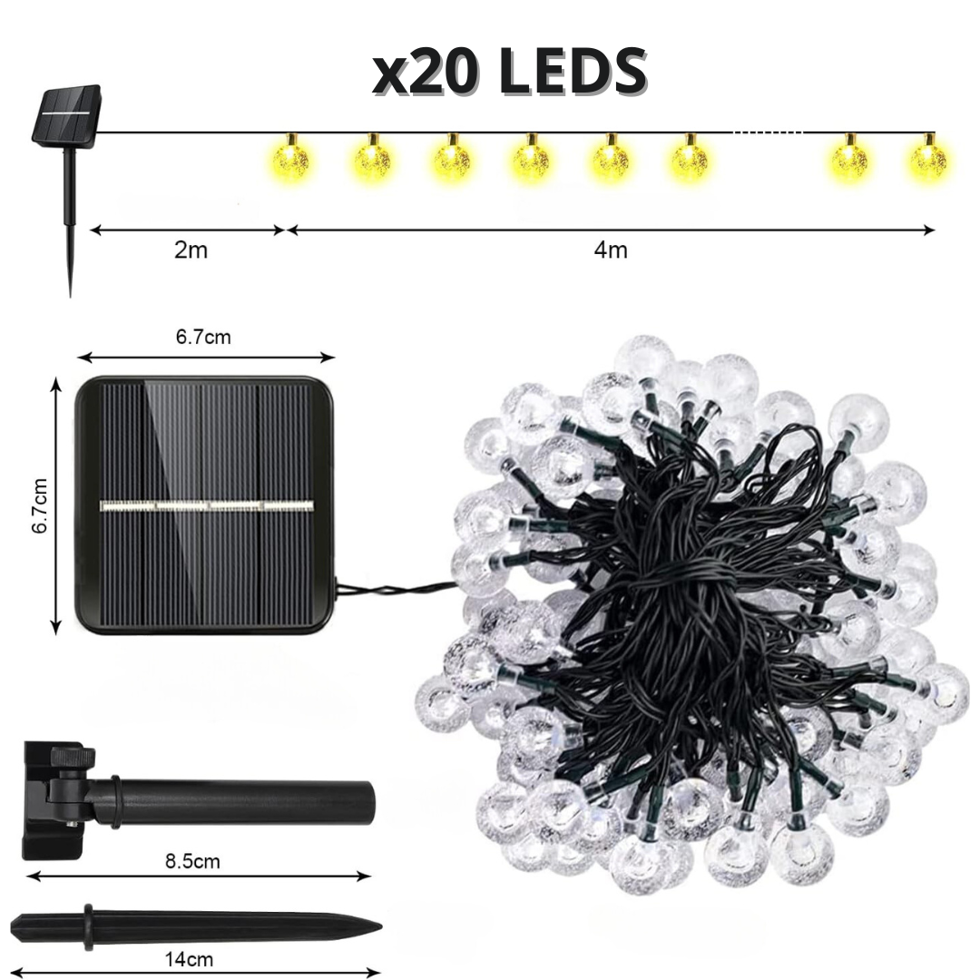 Luzes solares de corda com 20 LEDs (6 metros)