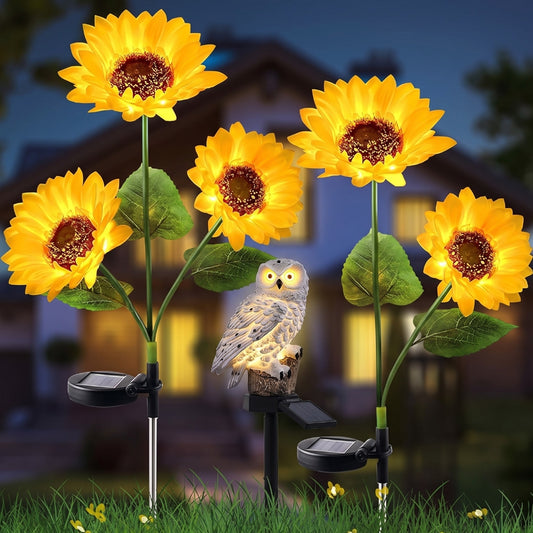 Pack 2 girasoles + 1 búho blanco de regalo