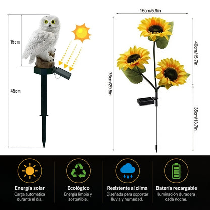Pack 2 girasoles + 1 búho blanco de regalo